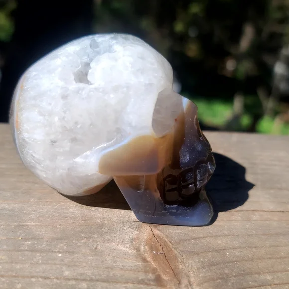 INCREDIBLE Smokey Quartz handcarved drutzy Agate Skull sz medium - Picture 6 of 10